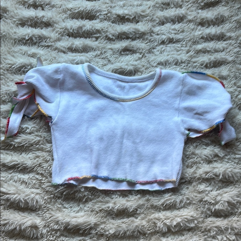 Kids White T-Shirt with Rainbow Trim
